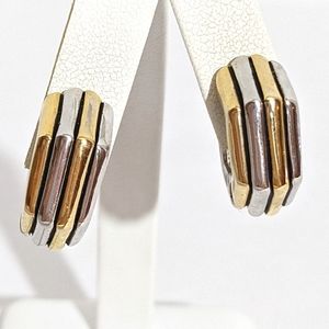 Vintage 80's Gold & Silver Hexagon Clip Earrings